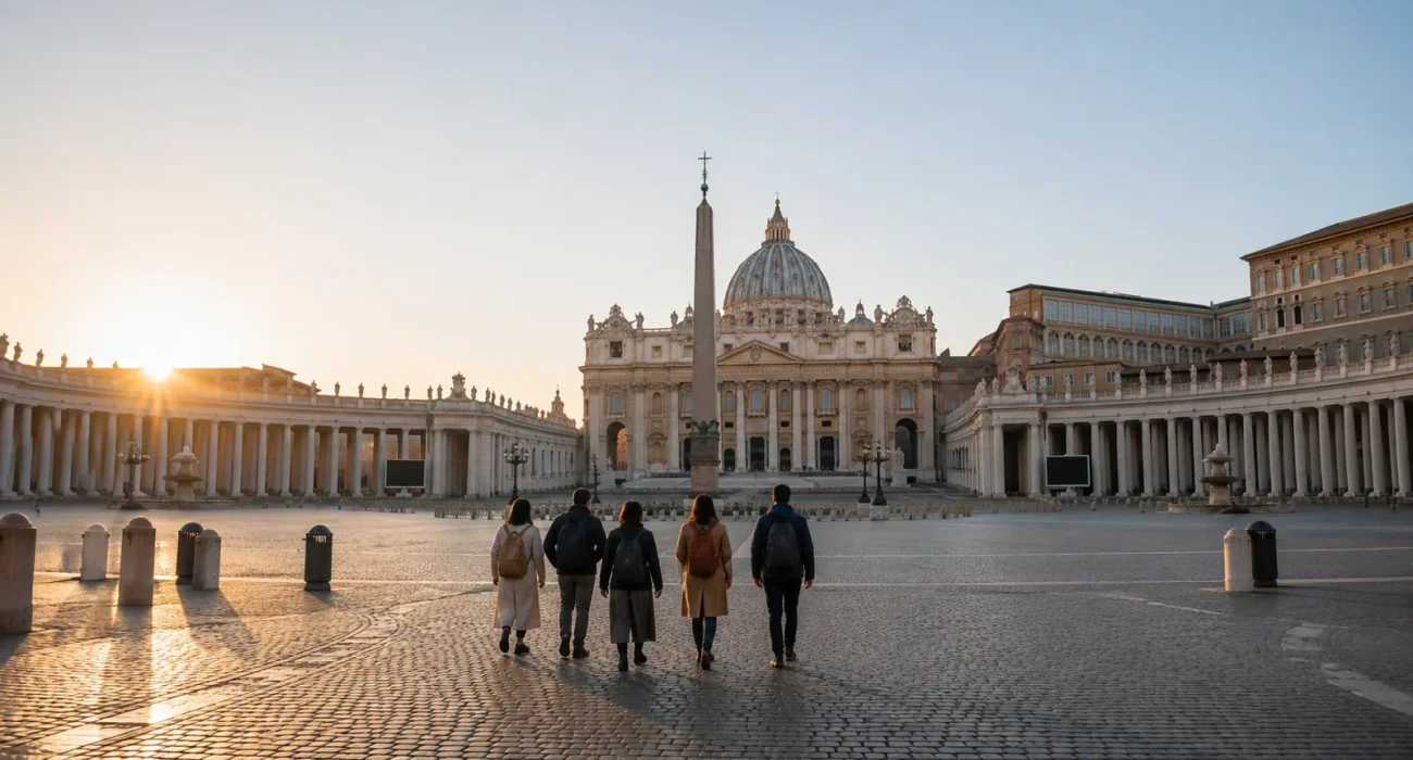 San Pietro Meydanı'nda yürüyen grup